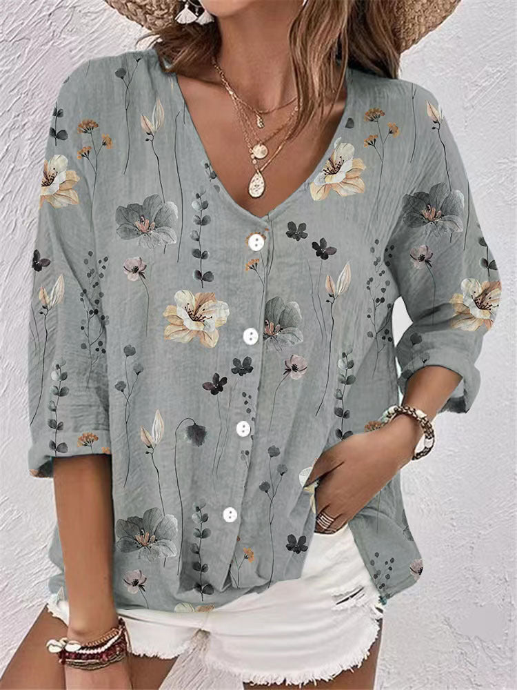 Women's Buttons Chiffon Printed Long Sleeve Blouses