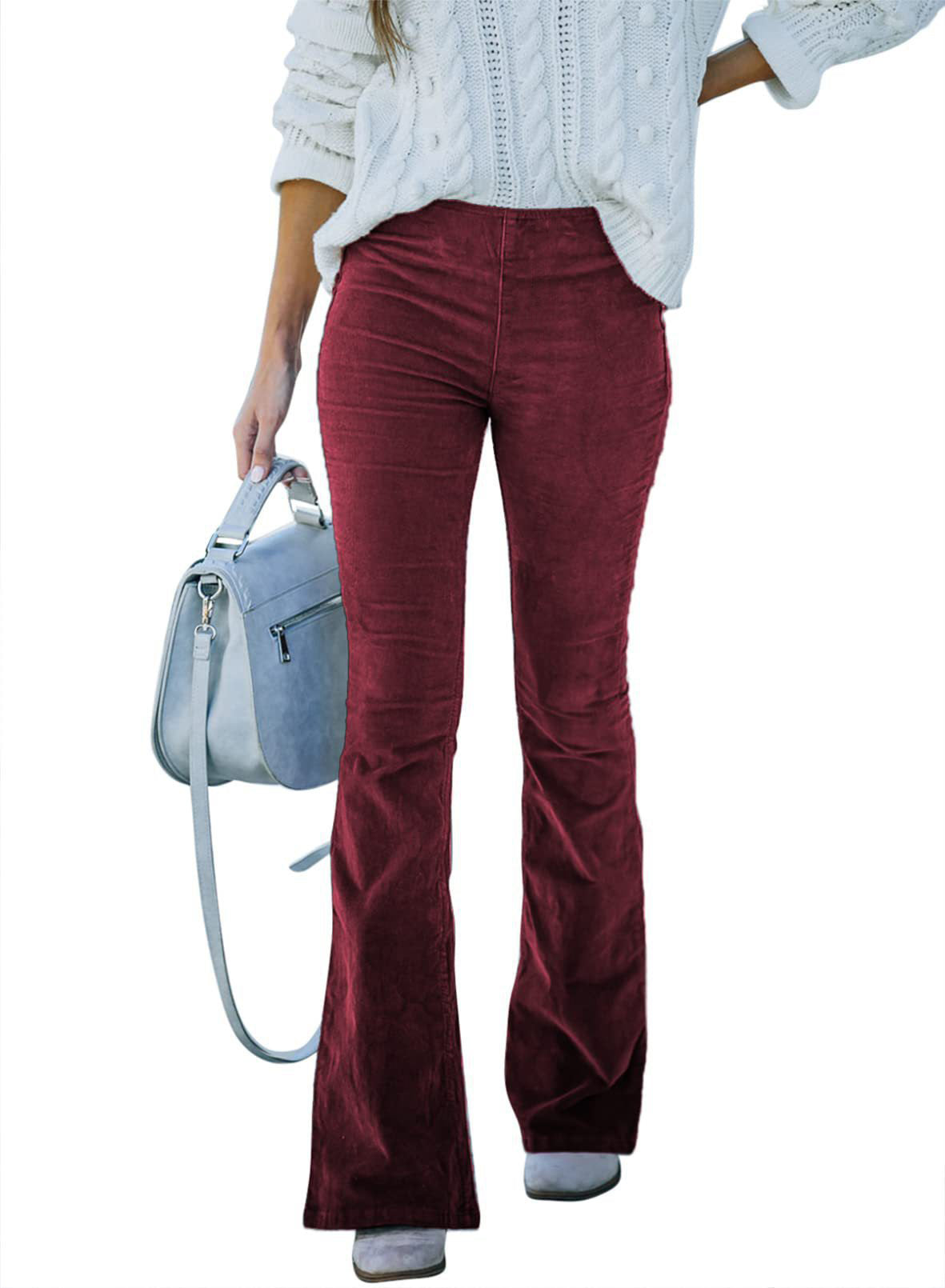 Pantalon évasé taille haute de couleur unie pour femme