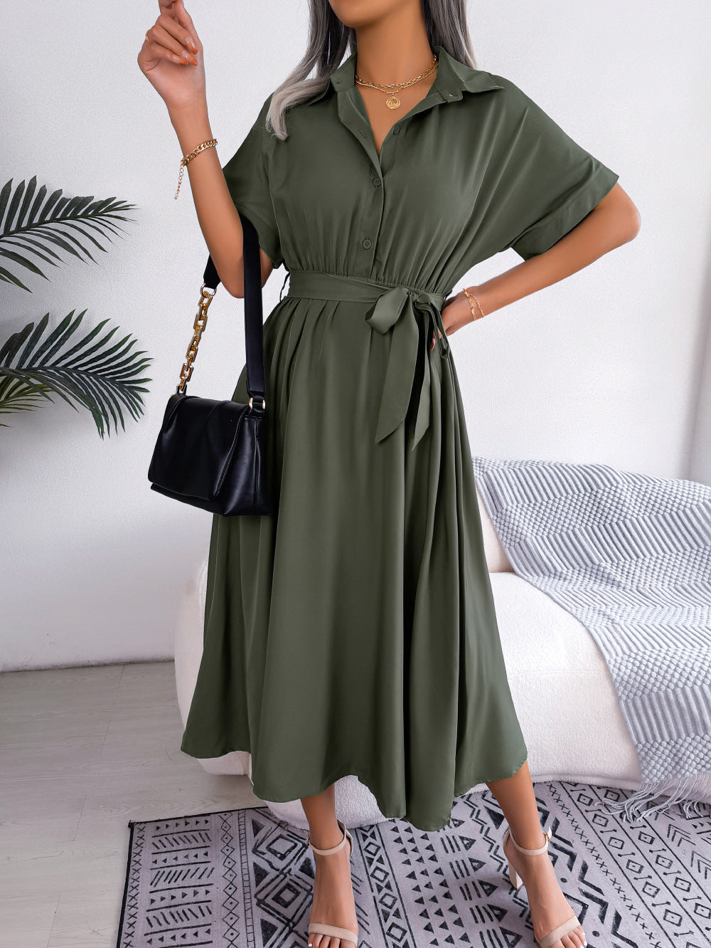 Women's Wind Casual Loose Pure Color Tied Dresses