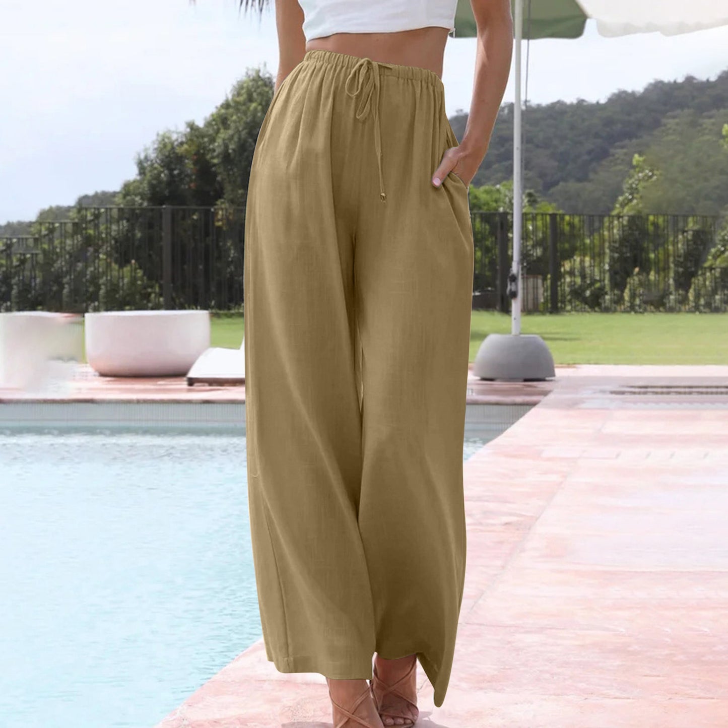 Women's Cotton And Linen Drawstring Casual Trousers Pants