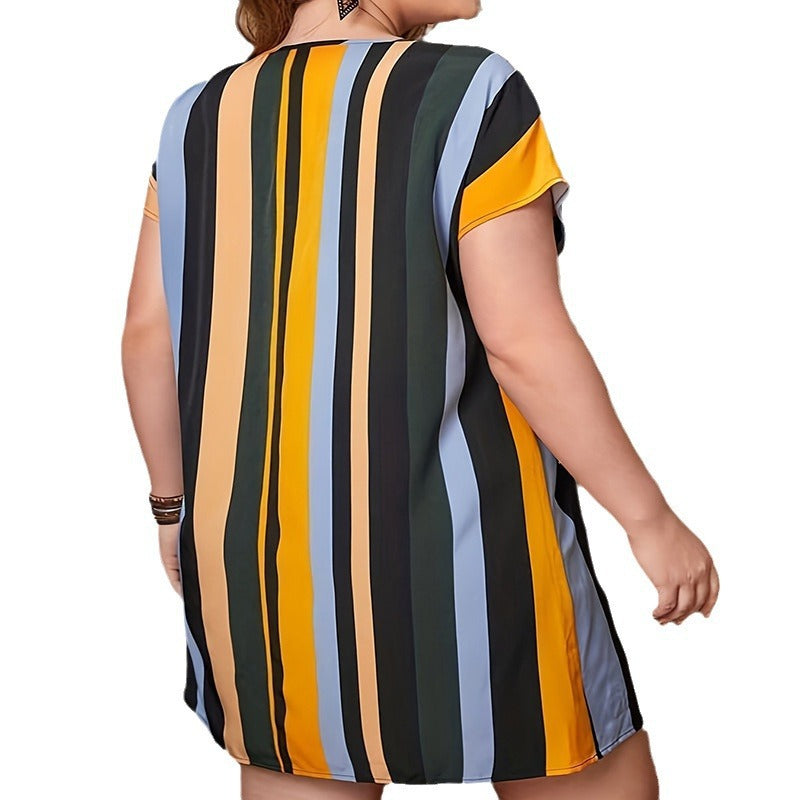 Women's Summer Striped Batwing Sleeve Waist Dress Dresses