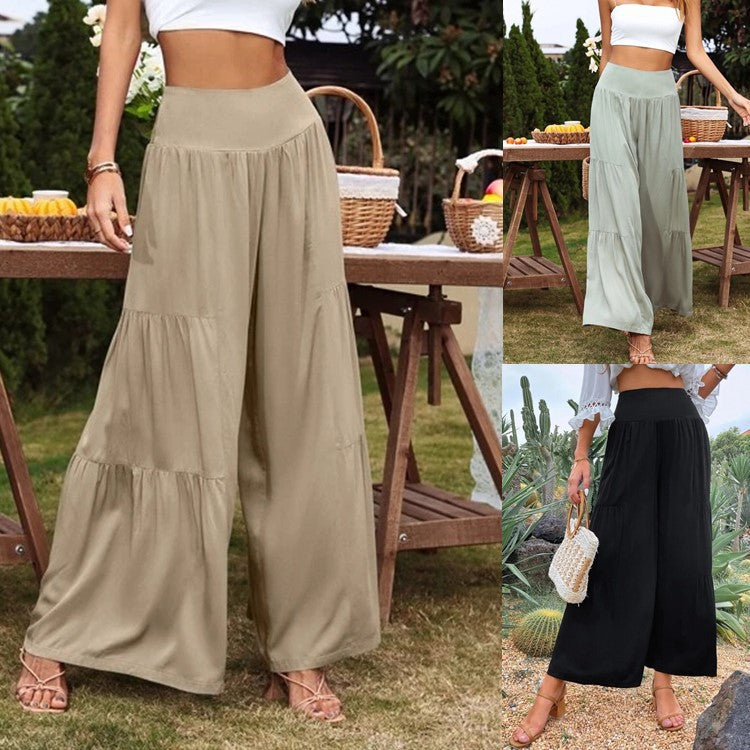 Women's Waist Wide Leg Cotton Linen Stitching Pants