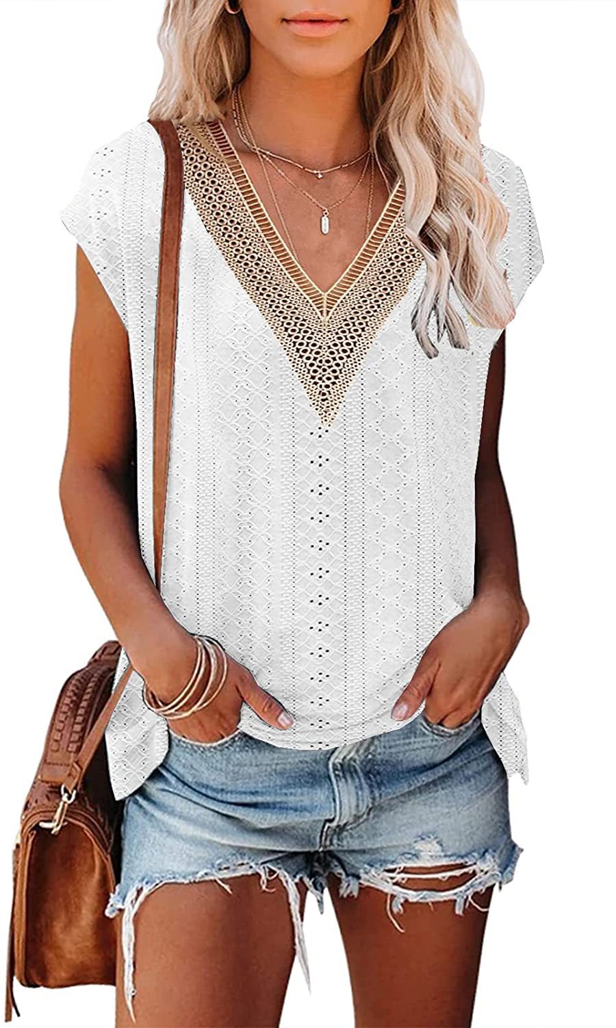 Women's Summer T-shirt Hole Stitching Lace Blouses