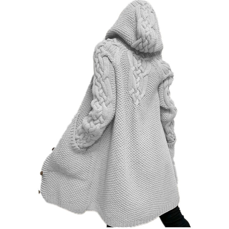 Women's Winter Hooded Single-breasted Slim Street Hipster Knitwear