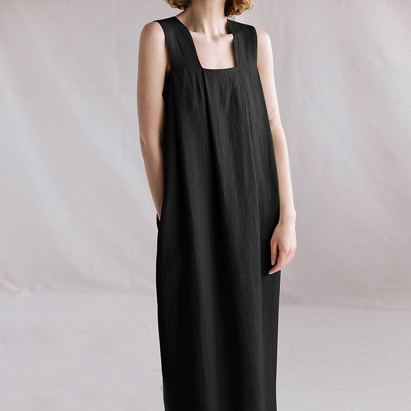 Sleeveless Long Dress French Style Design Loose Linen Cotton Dresses