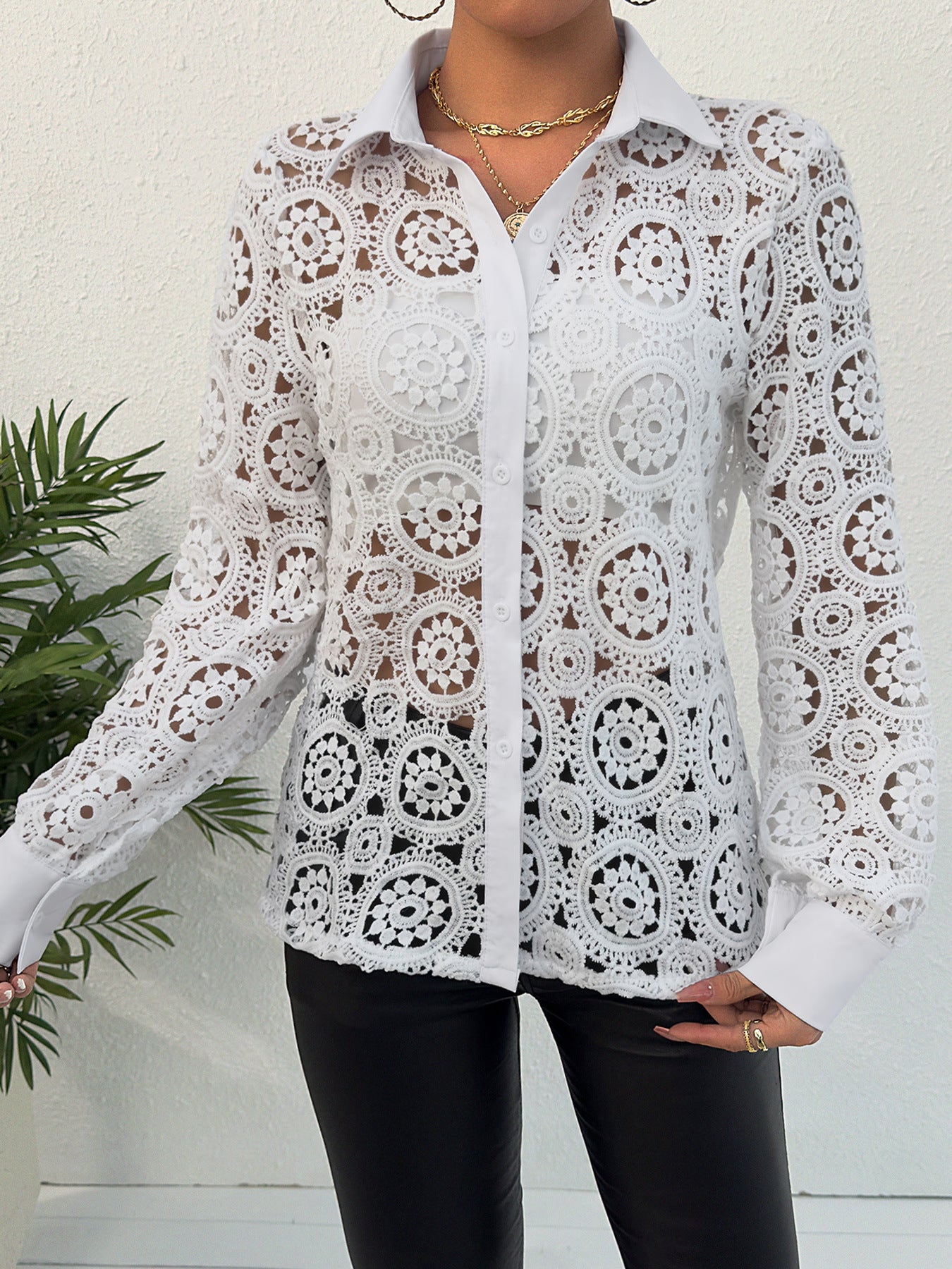 Women's Spring Long Sleeve Lace Shirt Blouses