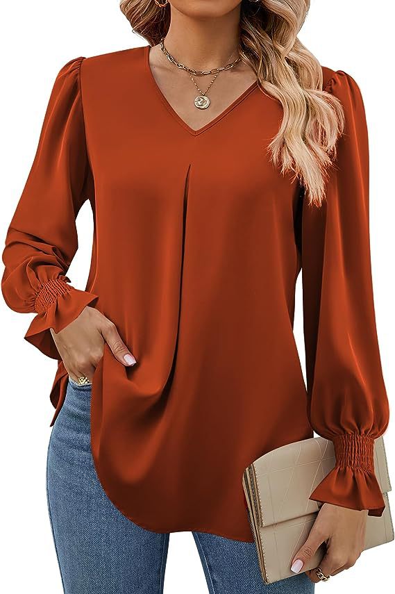 Frauen Farbe Chiffon Hemd Pullover Horn Lange Blusen