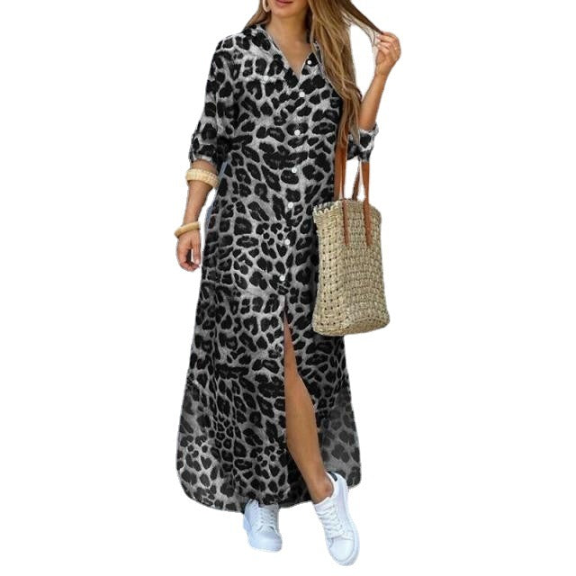 Women's Printed Irregular Hem Long Shirt Dress Dresses