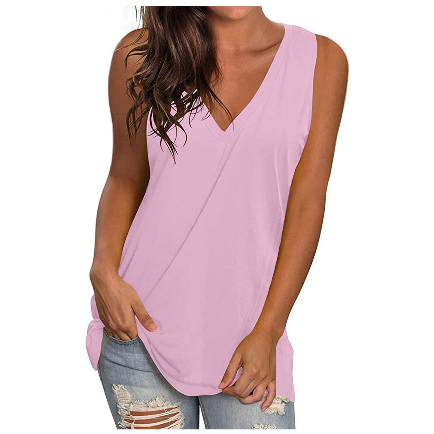 Women's Color Summer Solid Loose Sleeveless T-shirt Tops