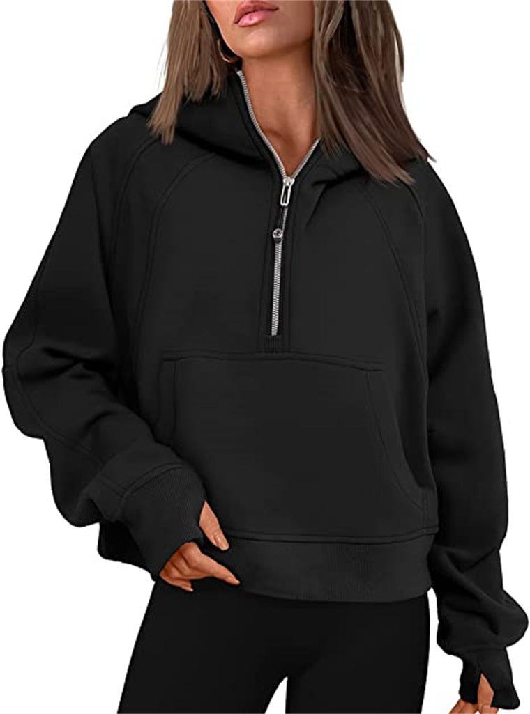 Women's Yoga Clothes Sports Half Zipper Hooded Sweatshirt Sweaters