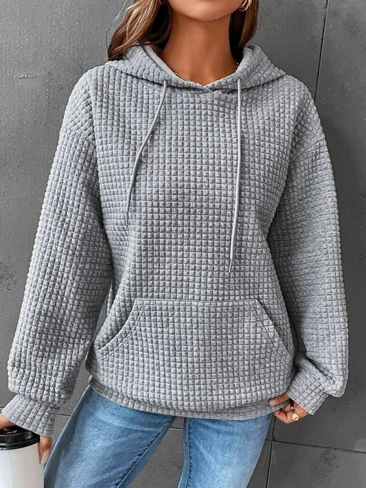 Einfarbige, langärmlige Pullover mit Waffelmuster und Rundhalsausschnitt für Damen