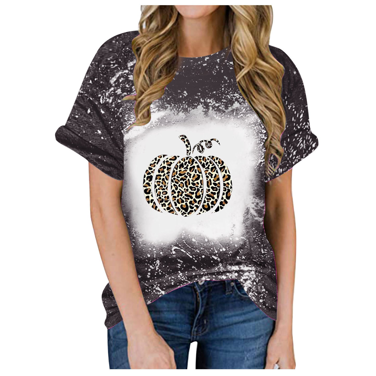 Women's Summer Halloween Pumpkin Printed Short-sleeved T-shirt Blouses