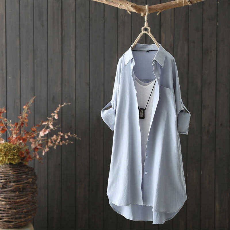 Women's Artistic Style Cotton White Long-sleeved Mid-length Loose Blouses