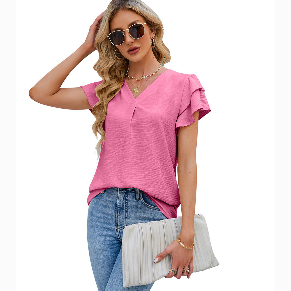 Women's Summer Chiffon Ruffled Shirt Sleeve Blouses