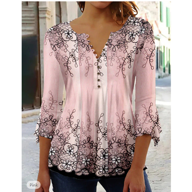 Classy Summer Fashion Flower Printed T-shirt Blouses