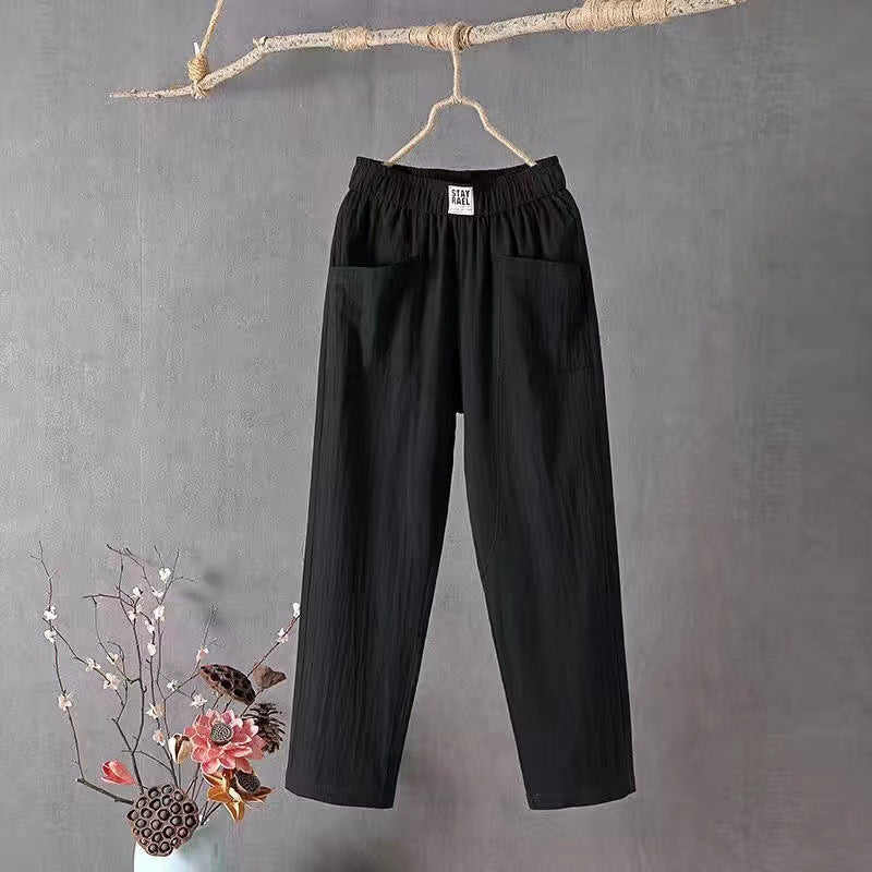 Pantalon d'été en lin pour femmes, ample, amincissant, droit, longueur cheville