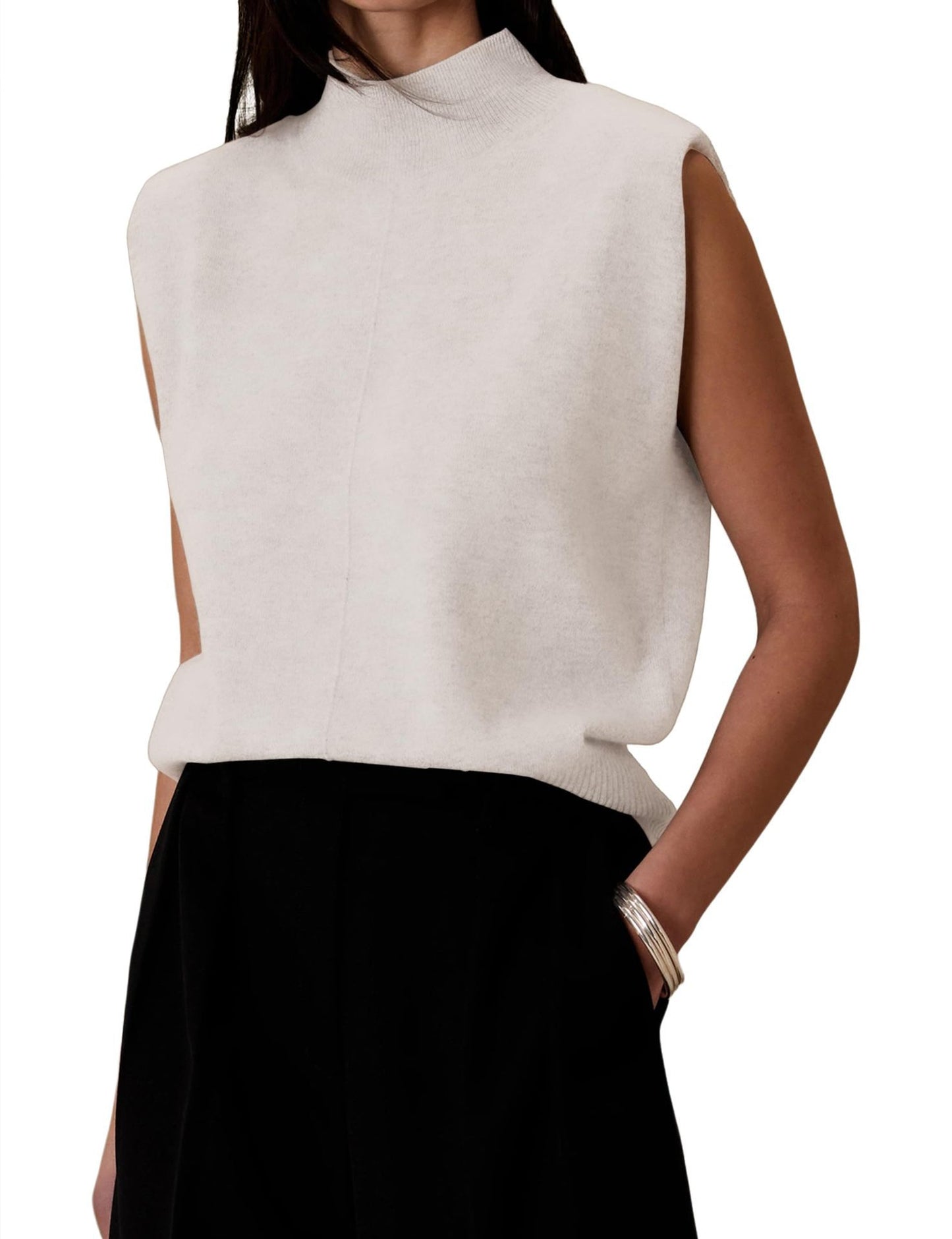 Women's Pure Color Half Collar Sleeveless Fashion Simple Sweaters