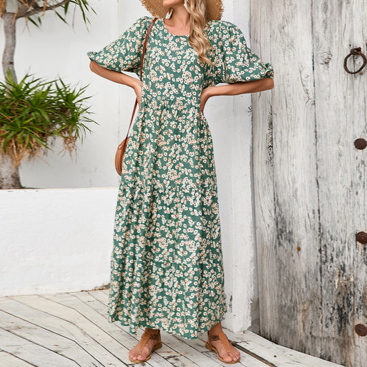 Women's Robe Loose Round Neck Casual Floral Dresses