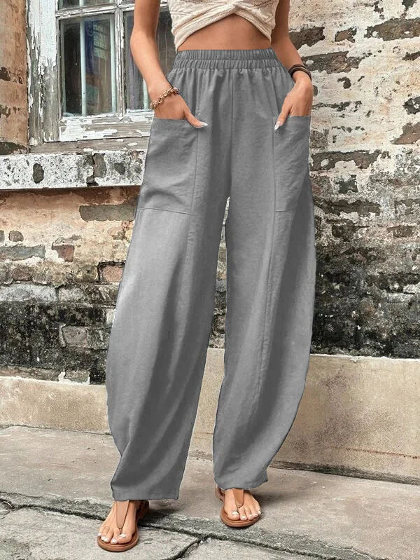 Pantalon à poche de couleur unie pour femme avec un pantalon