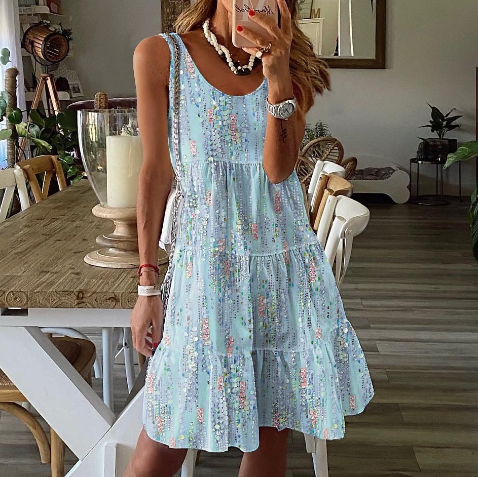 Fashion Floral Print Loose Round Neck Dresses