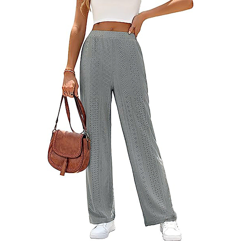 Women's Casual Solid Color Hollow Elastic Waist Pants