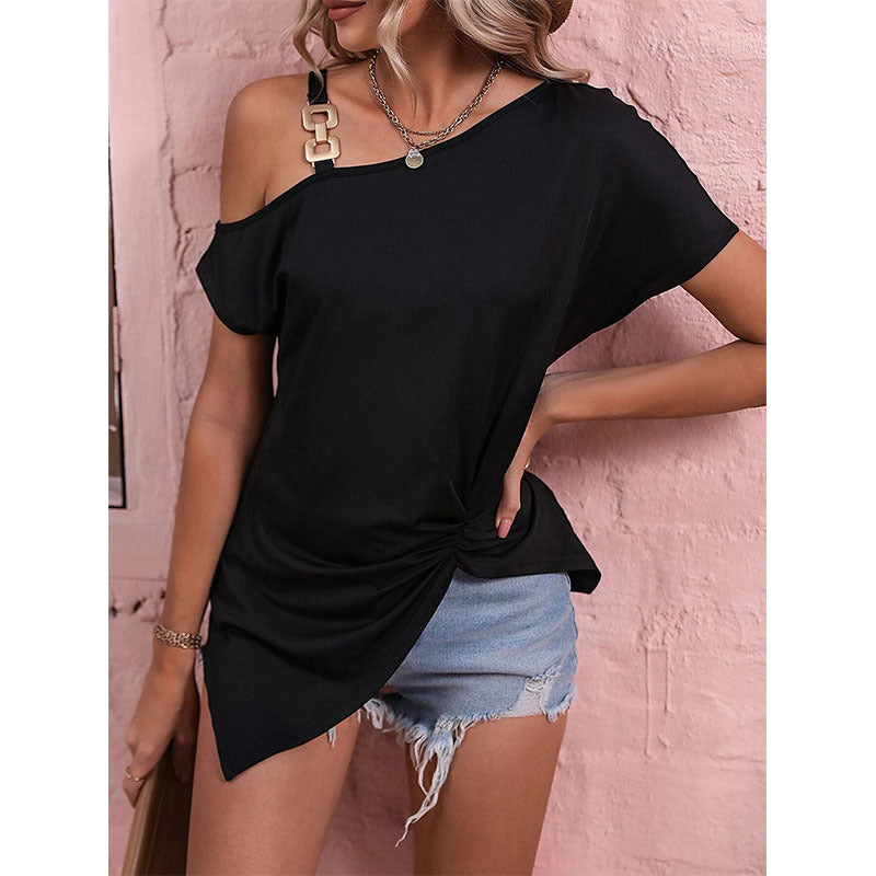 Women's Summer Temperament Shoulder Buckle Sleeve Blouses