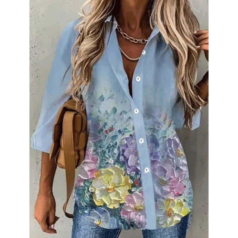 Women's Comfortable Digital Printing Long Sleeve Blouses