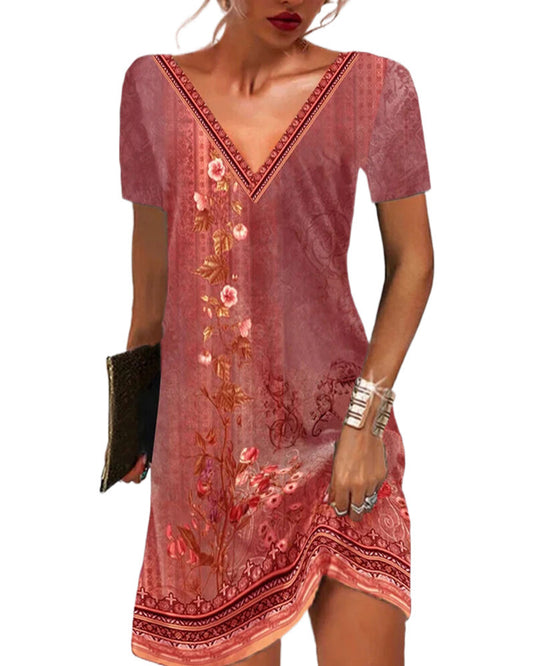 Women's National Style Printed Casual Sleeve Dress Dresses