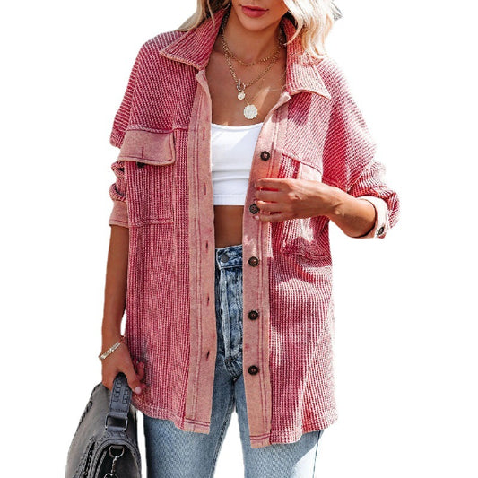 Bequeme Damen Street Hipster Revers Langarm Strickmode