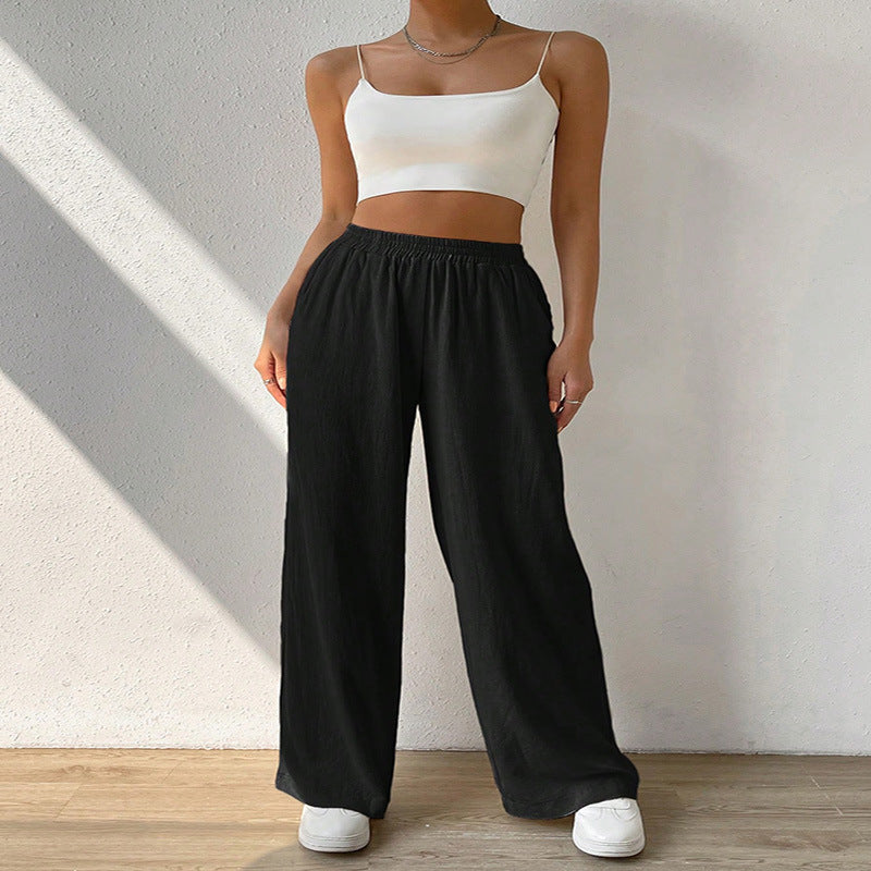 Loose-fitting Casual Trousers Mid Waist Solid Pants