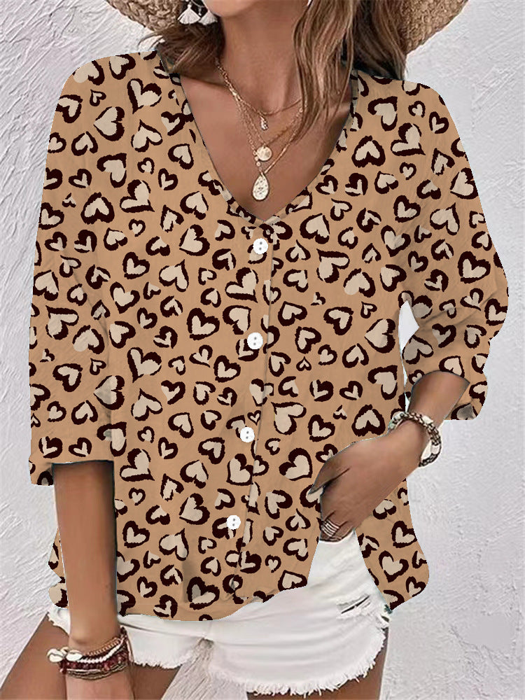 Women's Buttons Chiffon Printed Long Sleeve Blouses