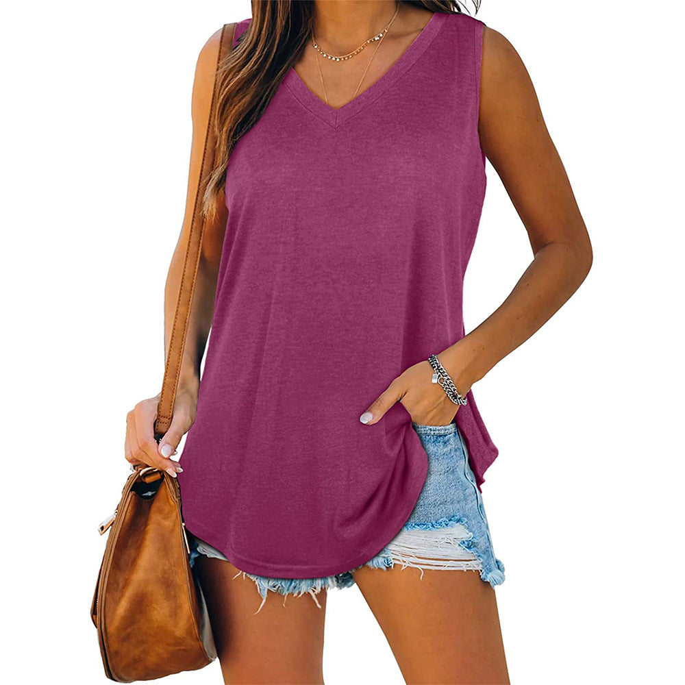 Women's V-neck Dovetail Sleeveless Solid Color Blouses