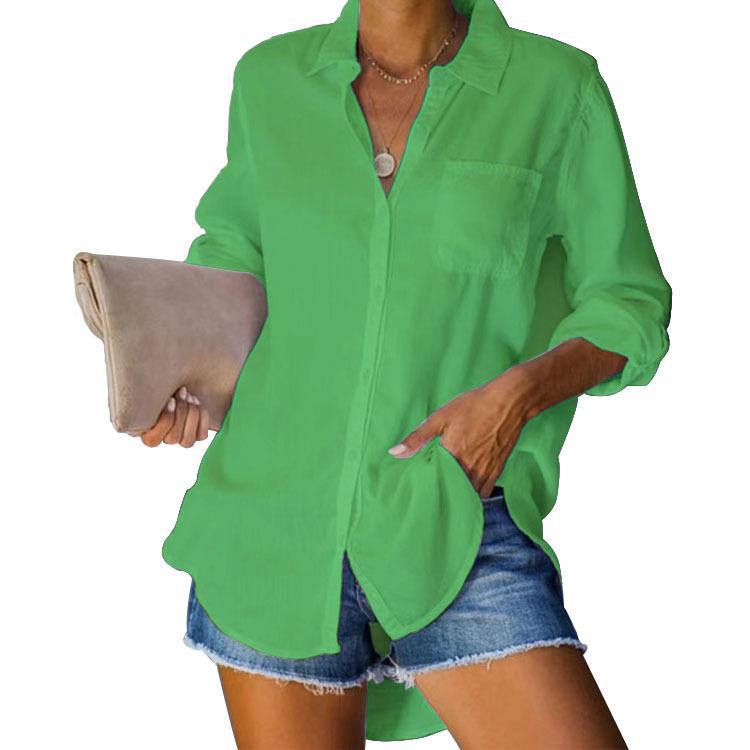 Women's Solid Color Large Casual Loose Breasted Blouses