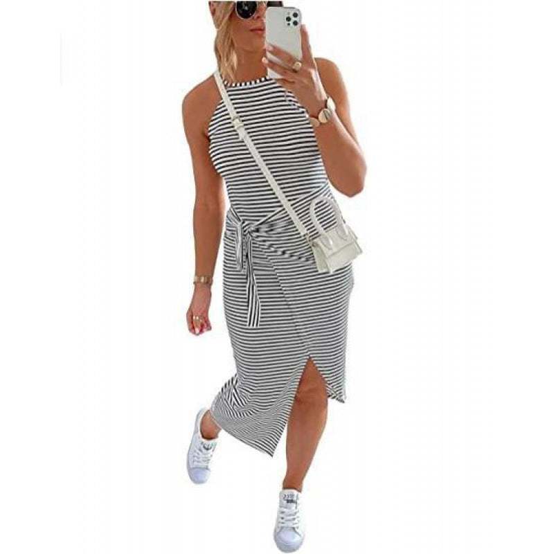 Summer Striped Sleeveless Halter Sexy Dress Dresses