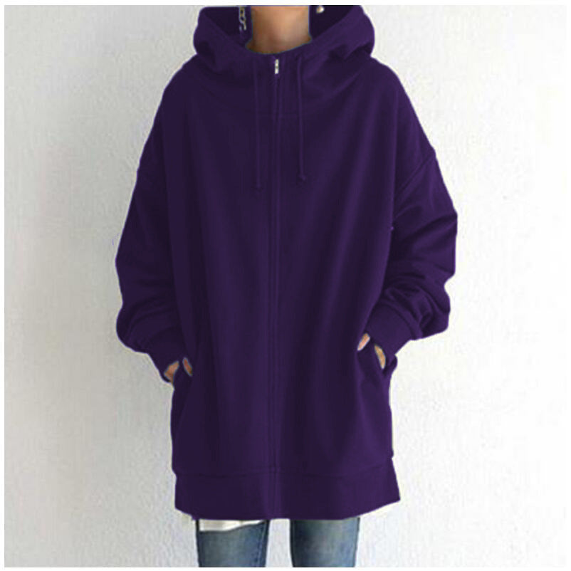 Personality Street Zipper Hooded Long Lining Sweaters