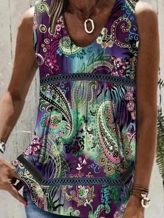 Lässige, ärmellose Blusen für Damen im Patchwork-Stil mit Sommerprint