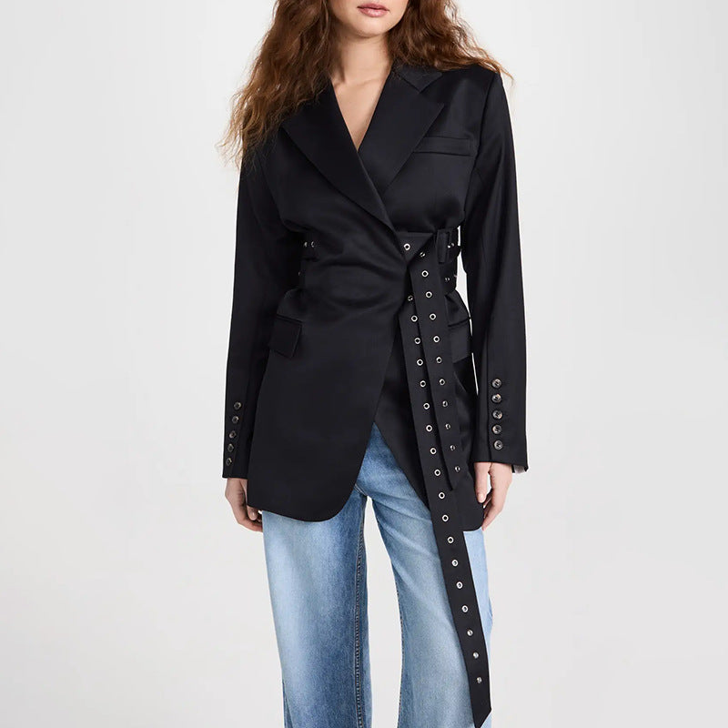 Women's Unique Design Stitching Tied Waist Slimming Coats