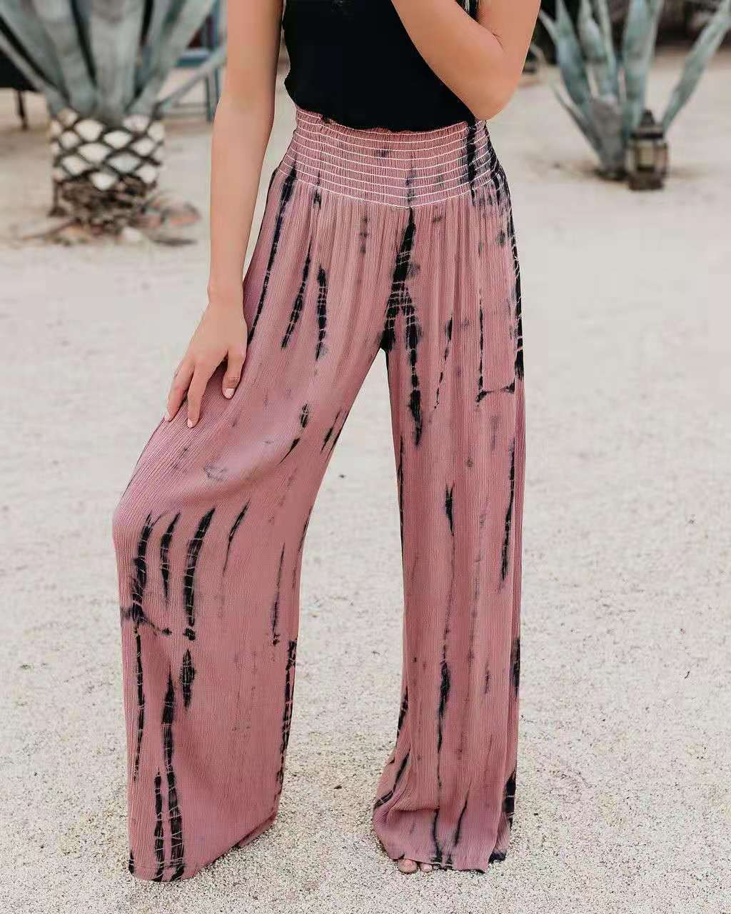 Fashion Elastic High Waist Pocket Wide Leg Pants