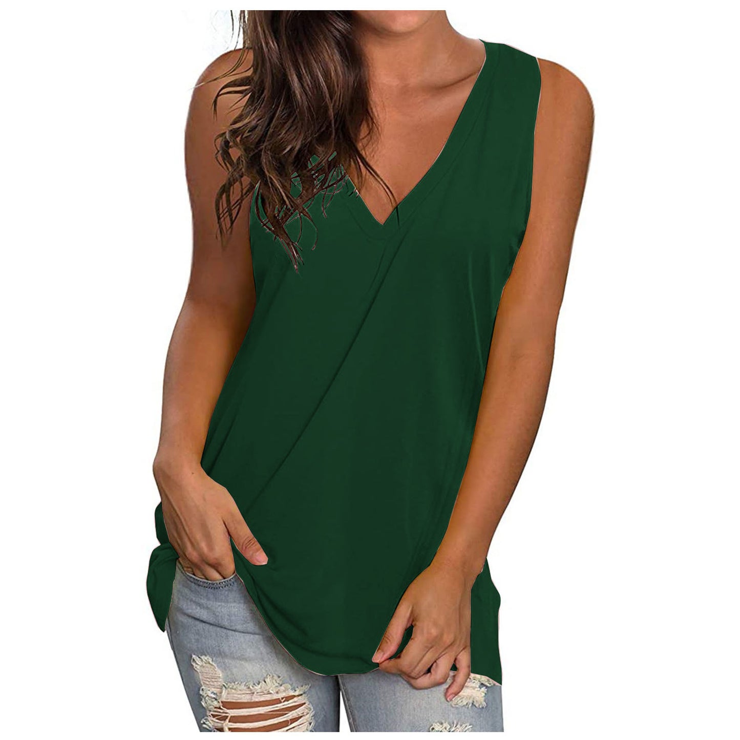 Women's Color Summer Solid Loose Sleeveless T-shirt Tops