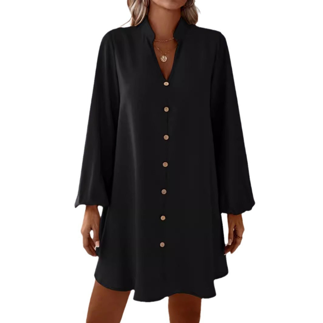 Robe ample à manches longues et simple boutonnage pour femme