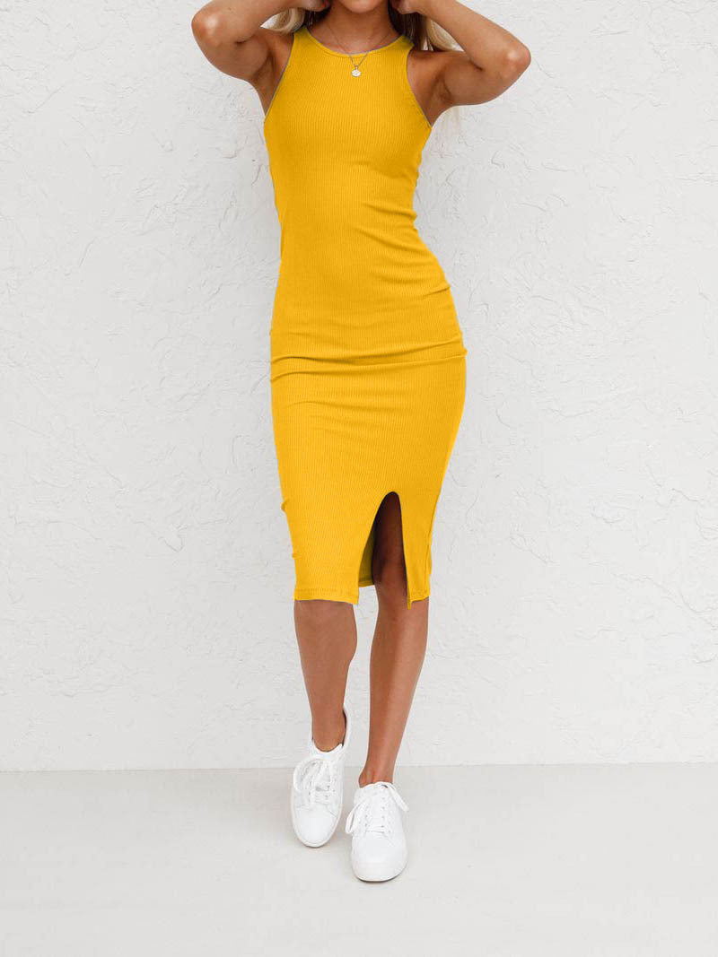 Women's Solid Color Knitted Sexy Temperament Slim Dresses