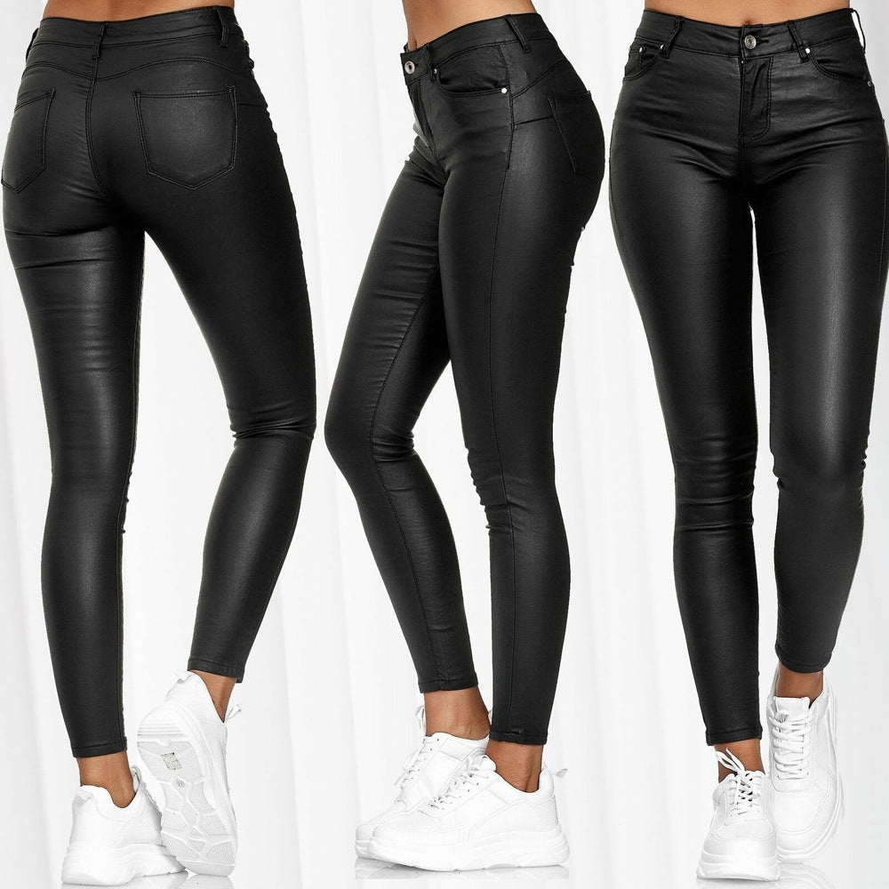 Women's High Waist Pure Color Skinny Trousers Pants