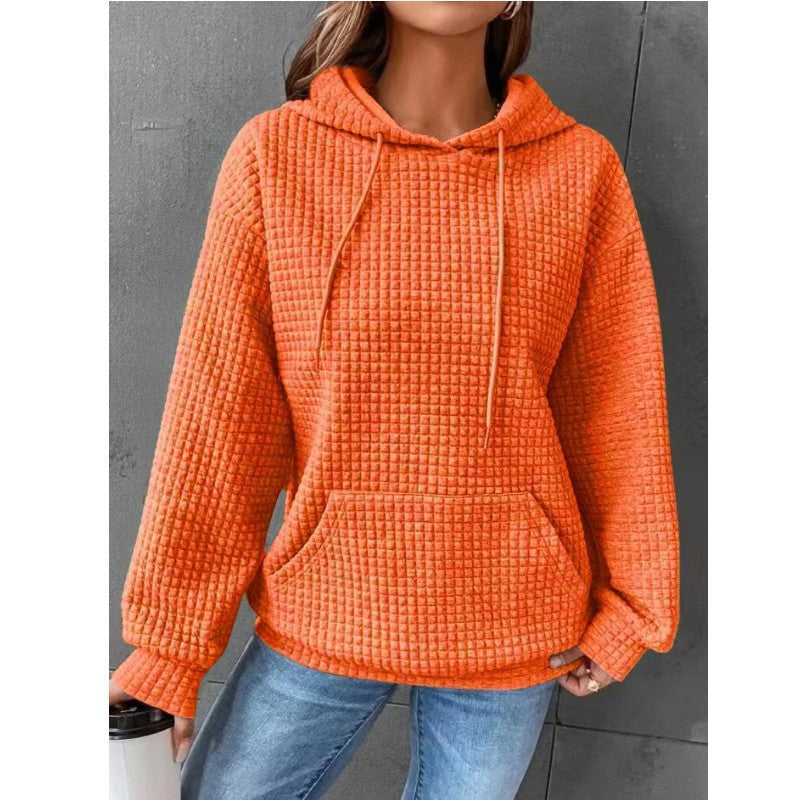 Women's Waffle Round Neck Long-sleeved Solid Color Sweaters