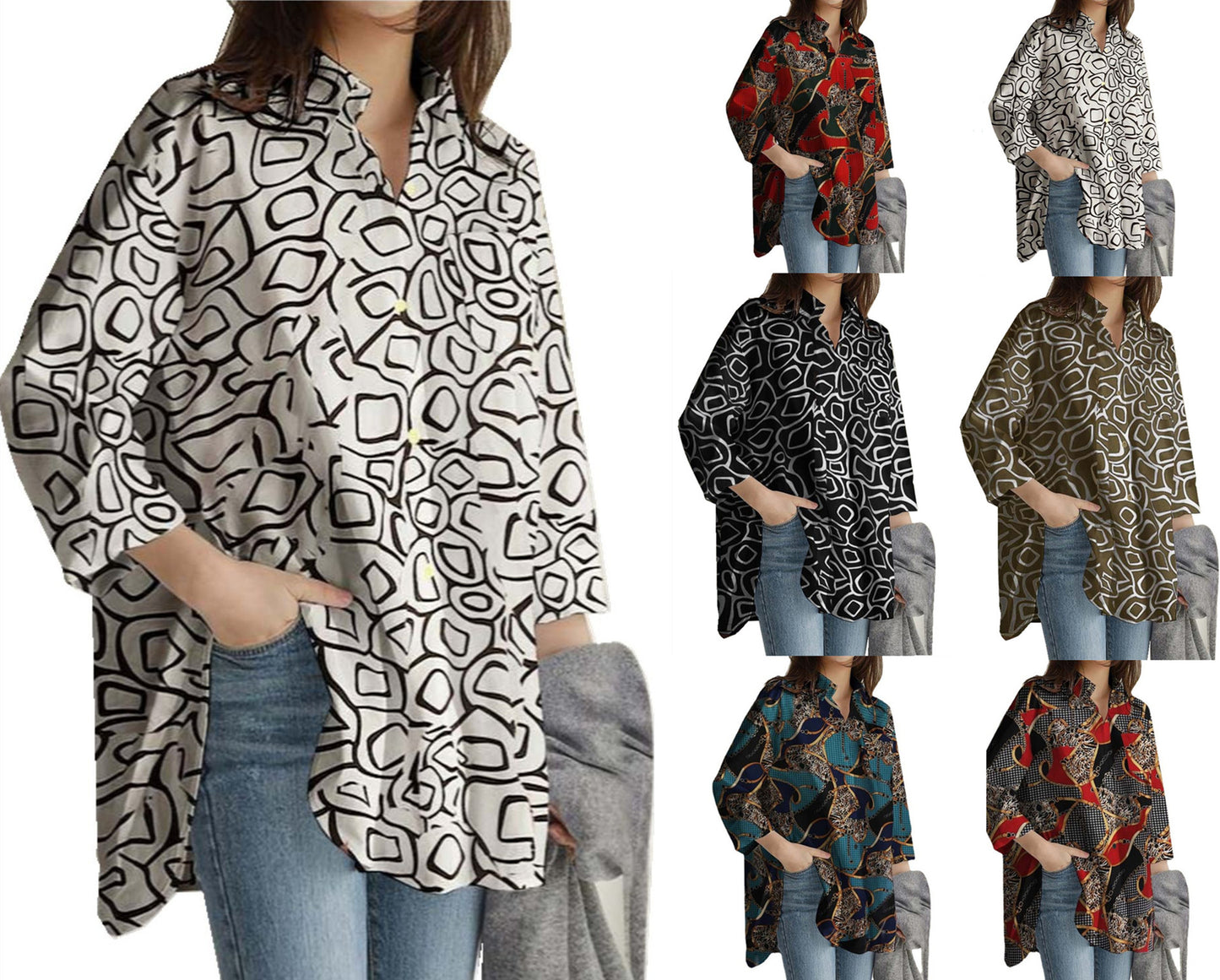 Women's Office Printed Spring Long Sleeve Waist Blouses