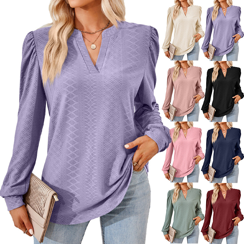 Women's Solid Color And Jacquard Long Sleeve Blouses