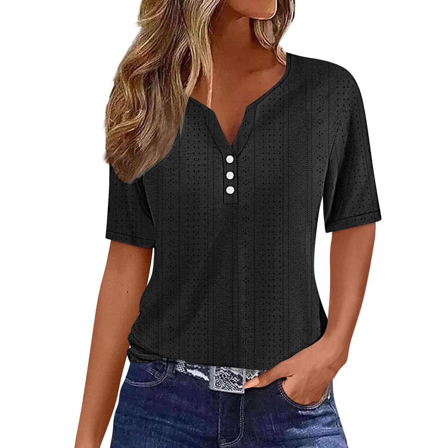 Women's Style Fashion Casual Loose Comfortable Jacquard Hollow Blouses