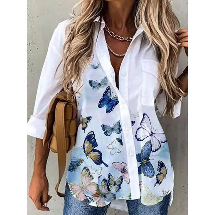 Women's Comfortable Digital Printing Long Sleeve Blouses