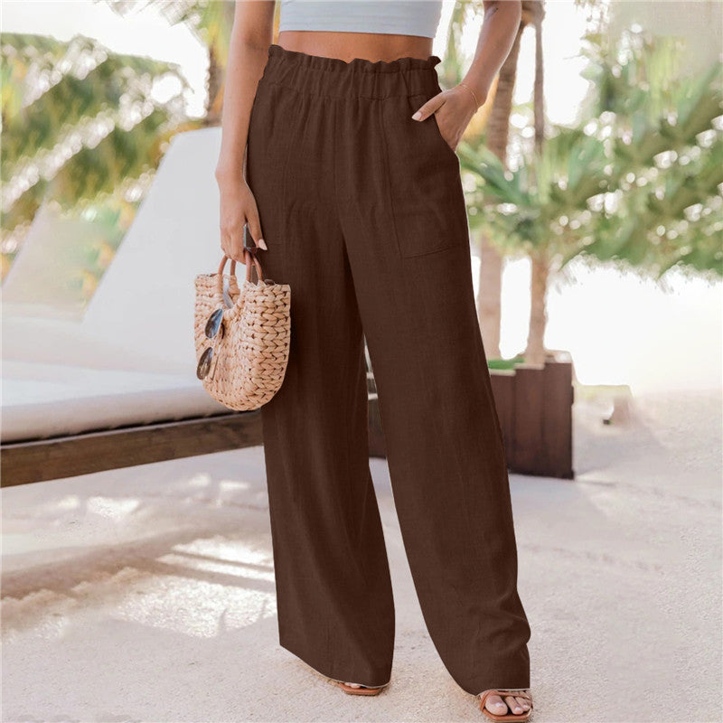 Women's Summer Casual Fashion Ruffles Patch Pocket Pants