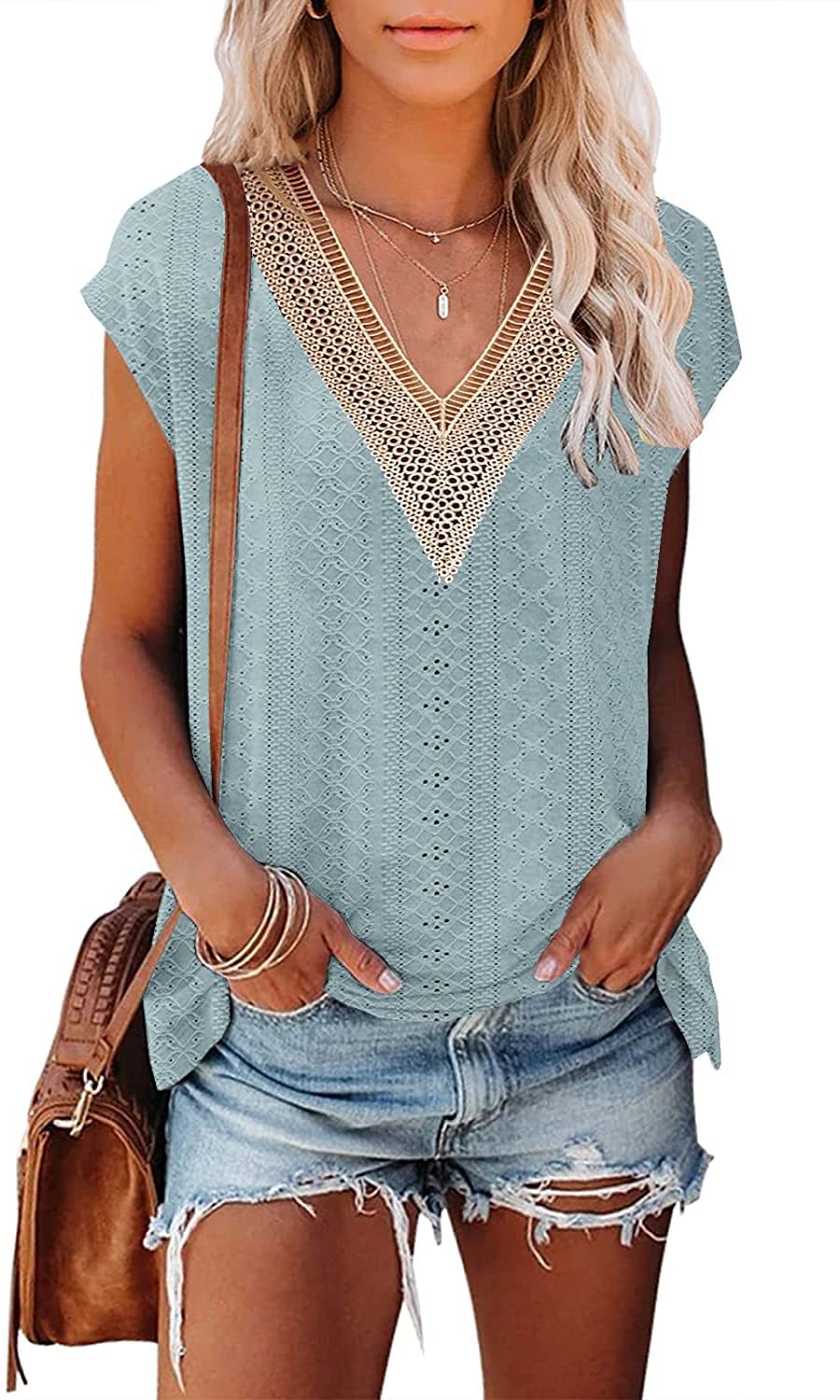 Women's Summer T-shirt Hole Stitching Lace Blouses