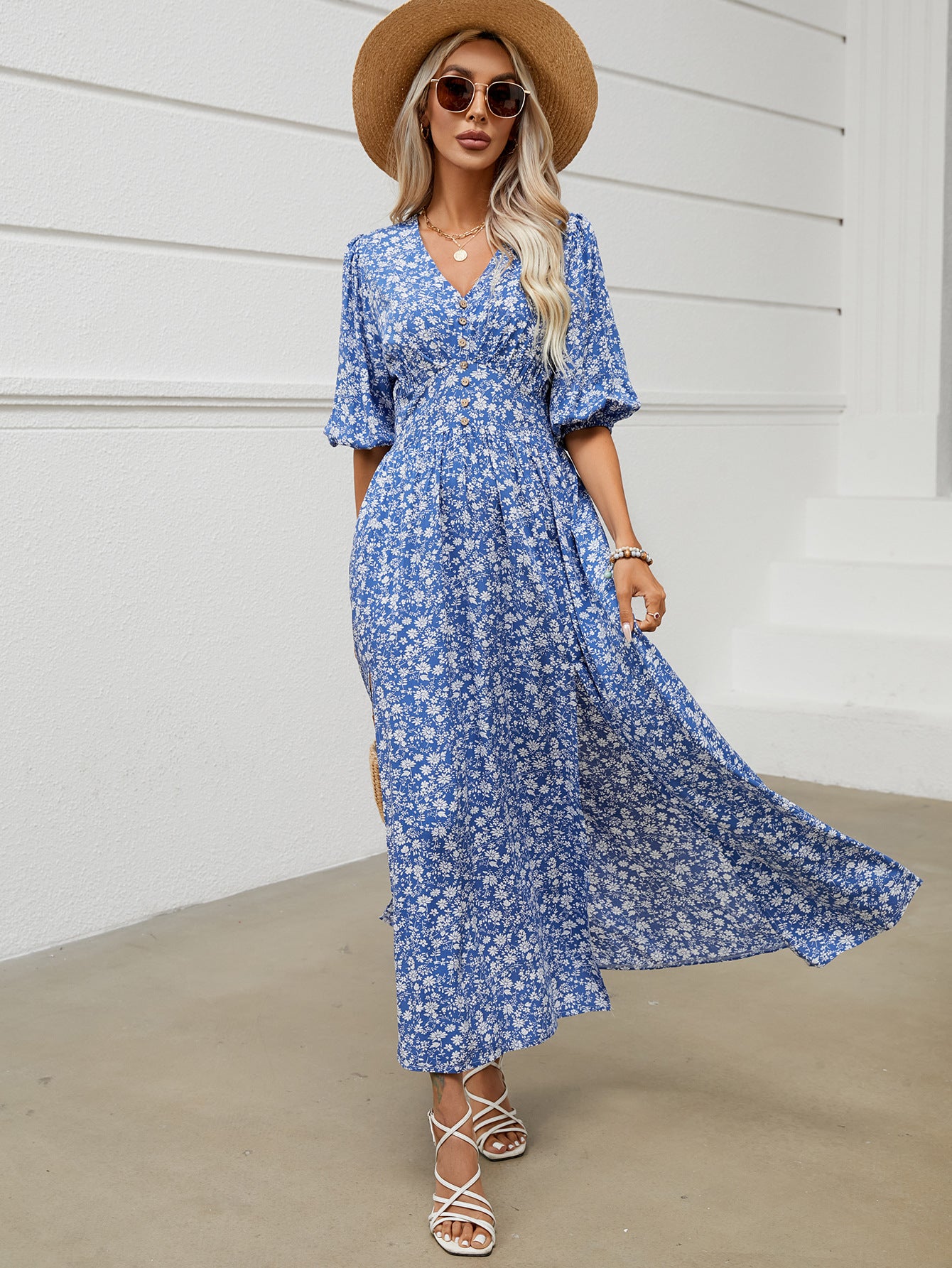 Women's Summer Lantern Sleeve Split Bohemian Beach Dresses